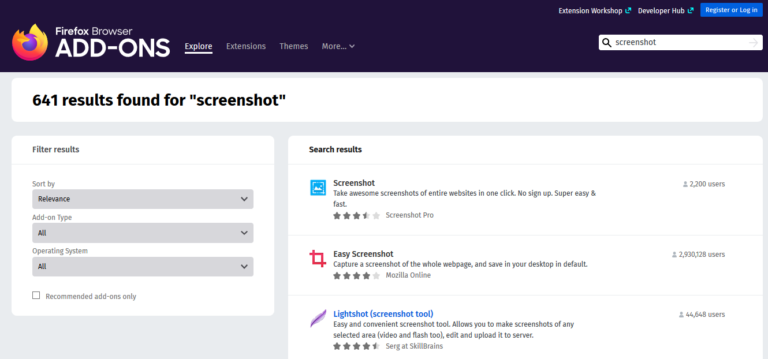 Screenshots in Mozilla