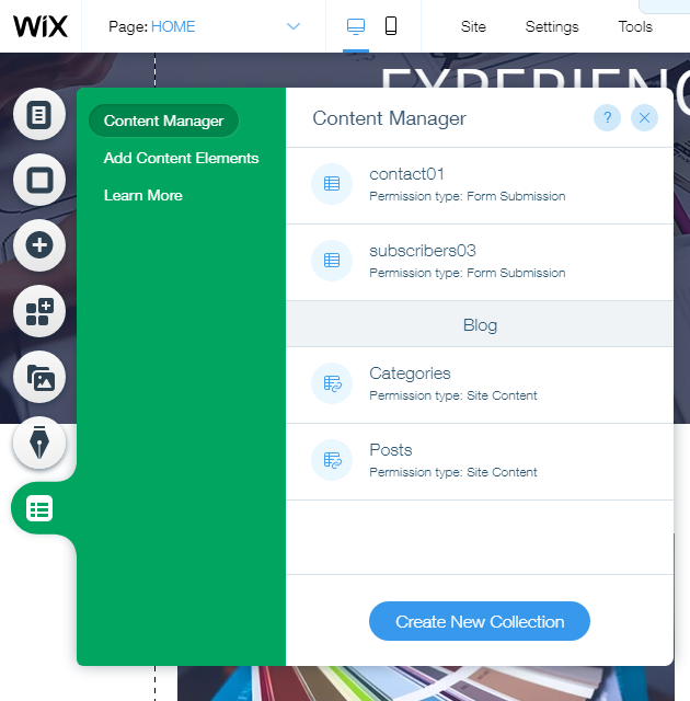 Content manager in wix