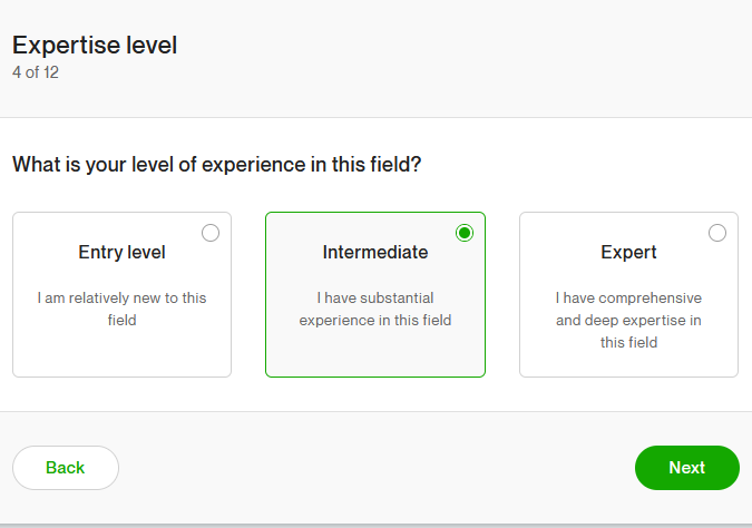 Choose Experience level in Upwork