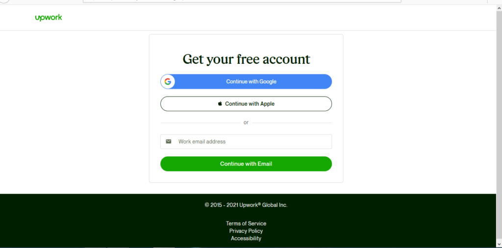 Create an account in Upwork