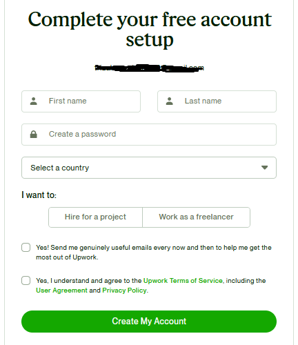 Input your details in Upwork