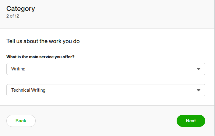 Writing category in Upwork
