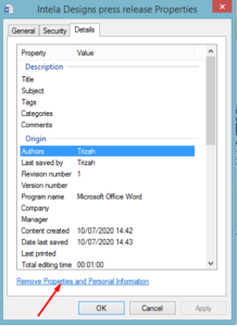 Click on Remove Properties and Personal Information
