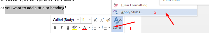 Click on Styles in Microsoft Word