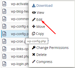 edit the wp-config file
