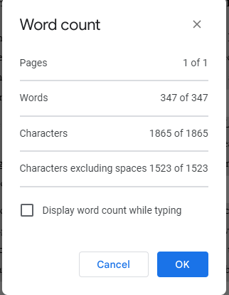 Check the word count in Google Docs