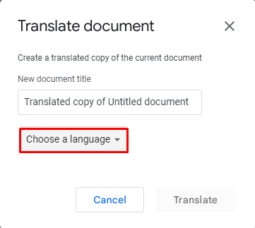 Choose a language for translation