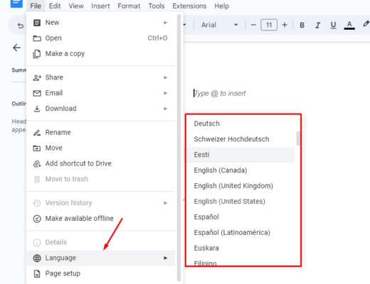 Select Language on the drop down menu